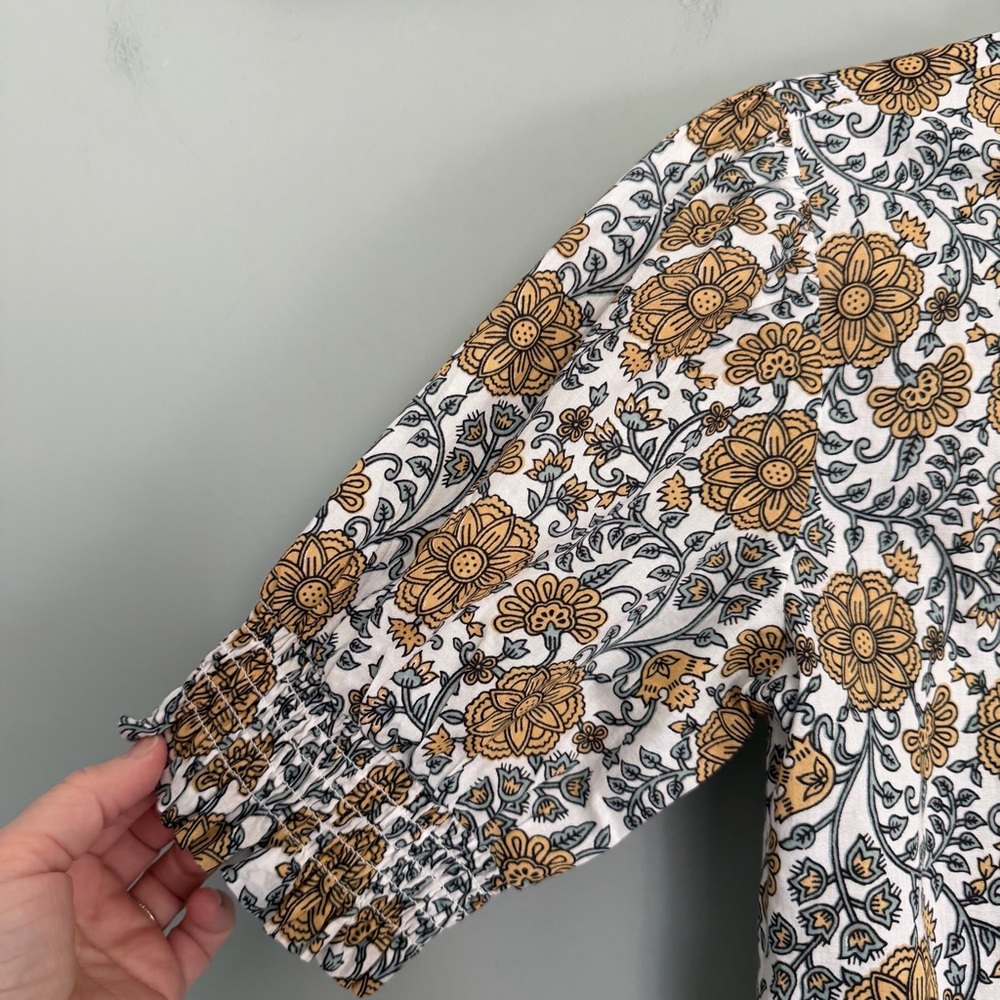 Downeast Boho Floral Print Puff Short Sleeve Button Down Blouse Top Cottagecore - Picture 5 of 11